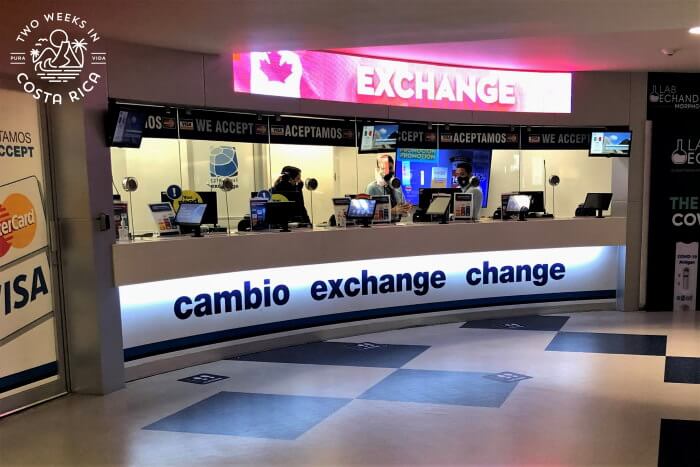 Money exchange counter at SJO airport arrival area
