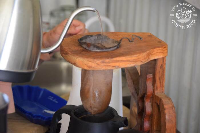 Traditional chorreador used to brew coffee in Costa Rica