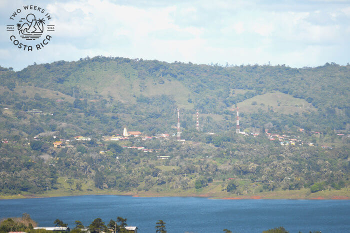 view of a village across the lake