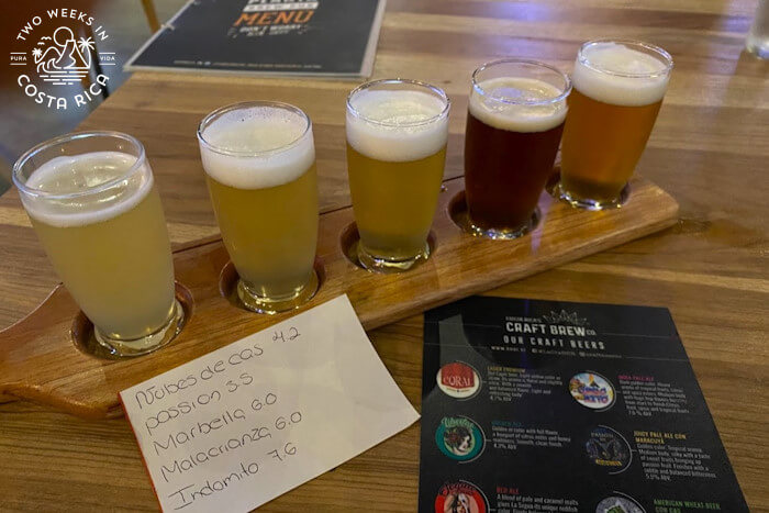 A sampling of beers at Costa Rica Craft Brewing Company 