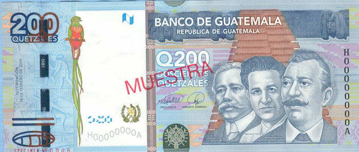 Guatemala bill showing national quetzal bird 